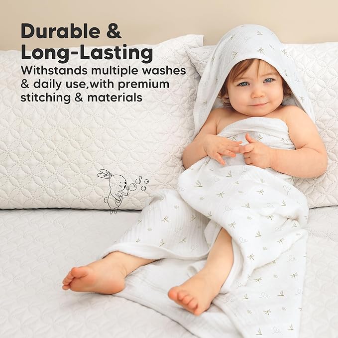 KeaBabies Muslin Baby Bath Towels with Hood for Girls, Boys -Large Organic Cotton Hooded Baby Towels for Newborns,Toddlers,Infant,Kids,Soft Absorbent Newborn Bath Essentials Gift Set(Meadow, Regular)