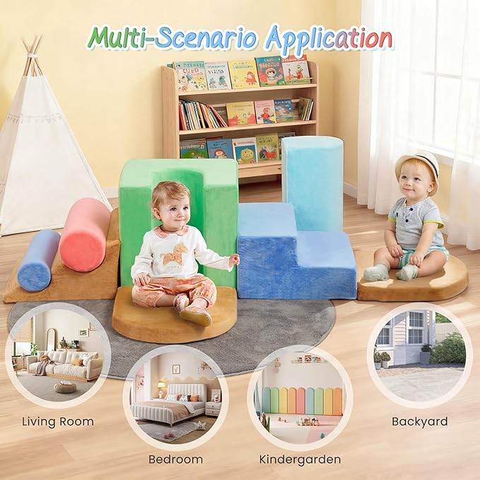 BODIOO Climbing Toys for Toddlers, Foam Climbing Blocks with 8-Piece Modular Set, Washable Cover Supports Color Coordination, Motor Skills, Climb Crawl and Slide