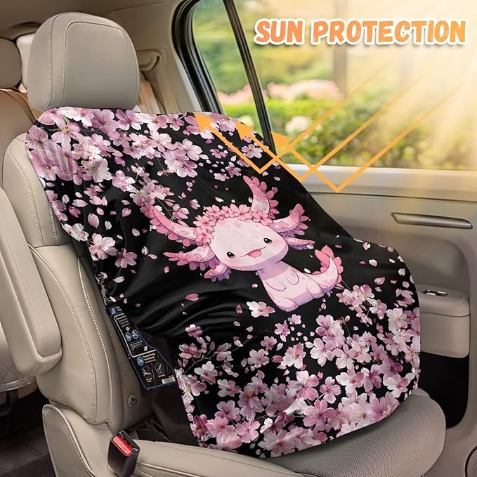XYZCANDO Axolotl Car Seat Cover Baby Travel Cute Car Seat Sun Cover for Baby Replacement Car Seat Sun Protection Breathable Baby Car Seat Shade Cover for Most Cars Gift for Birthday