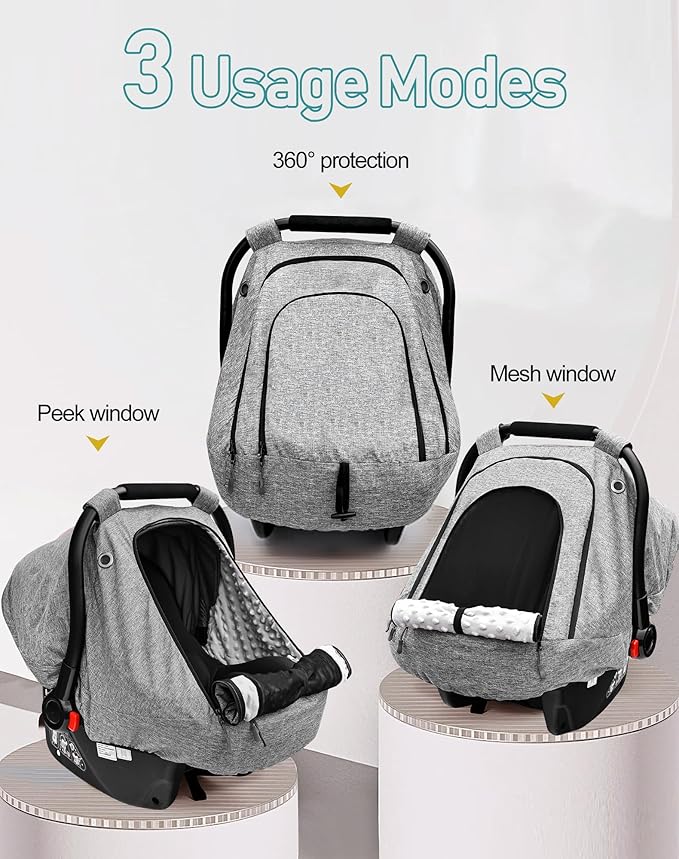 beatoutou Baby Car Seat Cover,Patented Waterproof Baby Carseat Cover for Boys & Girls,Infant Car Seat Cover Canopy for Girls,Windproof Car Seat Canopy for Boys, Keeps Babies Warm and Cozy (Gray)