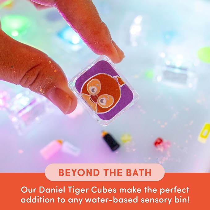 Glo Pals Water-Activated Light-Up Cubes for Bathtime and Sensory Play - Includes 6 Reusable Light-Up - Sensory Toys and Glowing Bath Cubes for Kids and Toddlers - Daniel Tiger