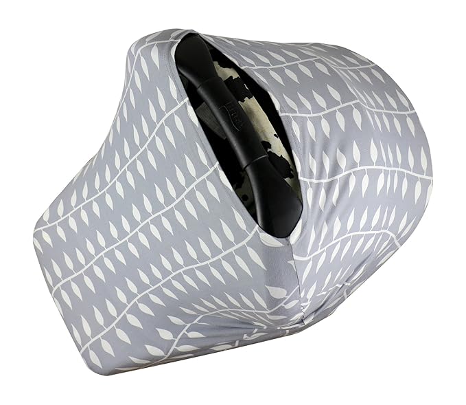 Baby Car Seat & Nursing Cover & Drawstring Carry Bag in Gray Ivy Design Shower Gift Breathable Stretchy Universal 4 in 1 Multi-Use Infant Carseat Canopy Covers Shopping Cart High Chair Stroller