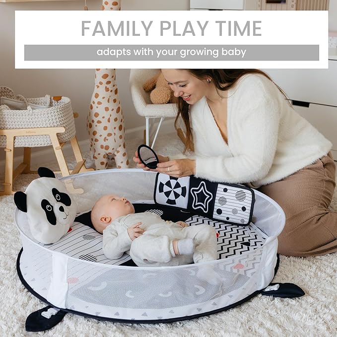 Aila+Aiden 6-in-1 XL Baby Activity Center & Ball Pit, Baby PlayMat & Play Gym, Sensory Exploration and Motor Skill Development Toys, High Contrast Book, Balls Included (Black and White)