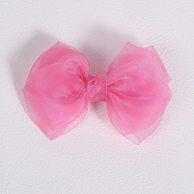 Hot Pink Mesh Hair Bow Clips 4" Organza Double Tulle Bow Barrettes Alligator Hair Pins Boutique Birthday Party Dress outfit Decor Accessories Valentines Xmas Gift for Teens Toddler Girls Kids