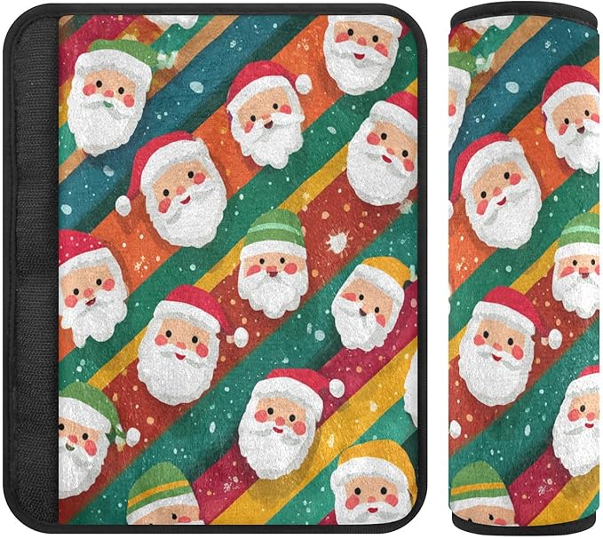 2 Pack Seatbelt Covers Seat Belt Cover Pad for Adults Boys Girls Car Seat Strap Covers Pads Cushion Universal Shoulder Strap Pad Protector for Backpack 6.5 Inch Colorful Striped Santa Claus