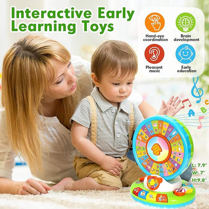 Toys for 1 2 3 Year Old Boys Girls, Spin & Sing ABC Alphabet Learning Zoo with Lights & Sounds, Musical Educational Toy for Toddler 1-3, Christmas 1st Birthday Gifts for Baby Kids Age 12-18 Months+