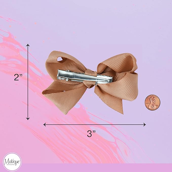 3 Inch Grosgrain Bow for Little Girls- Set of 2 (Camel)