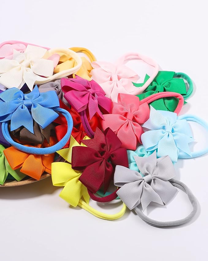 jollybows 40pcs Baby Girls Grosgrain Ribbon Hair Bows Headbands 3" Hair Band Hair Accessories for Infants Newborn Toddler