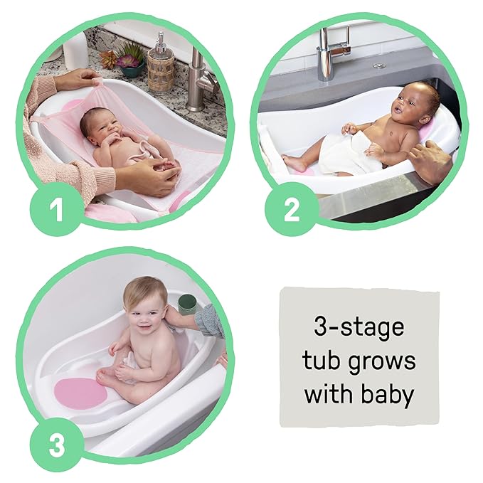 Ingenuity Comfy Clean Deluxe Newborn to Toddler Baby Bathtub, 3-in-1 with Removable Sling, Padded Backrest, 0-24 Months, Pink