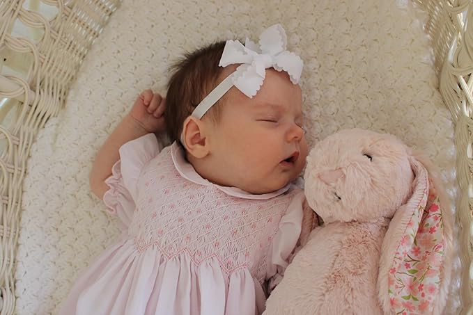 Wee Ones Girls Two Mini Scallop Bows With Bands, Mini, White/Pink