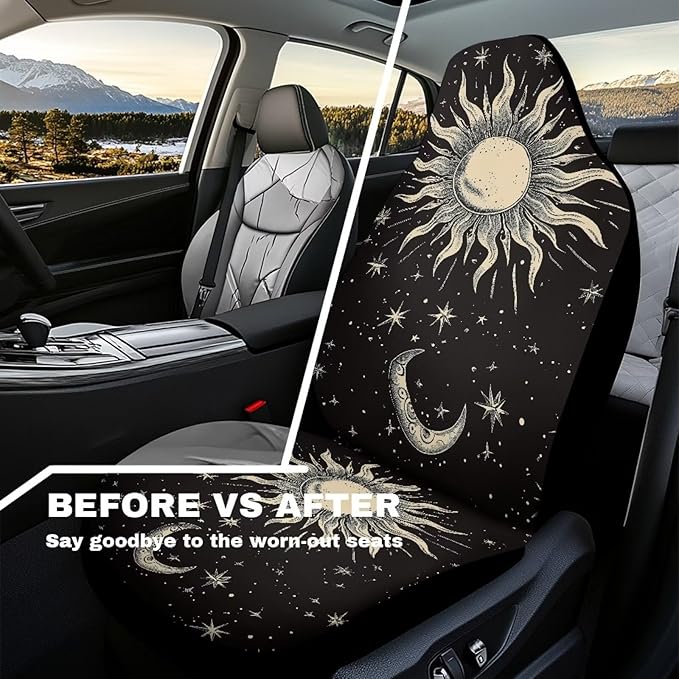 Gothic Sun Car Seat Covers Anti Slip Car Seat Covers Front Seats Only Easy to Install and Clean Removable Automotive Accessories Universal Fit for Most Vehicle