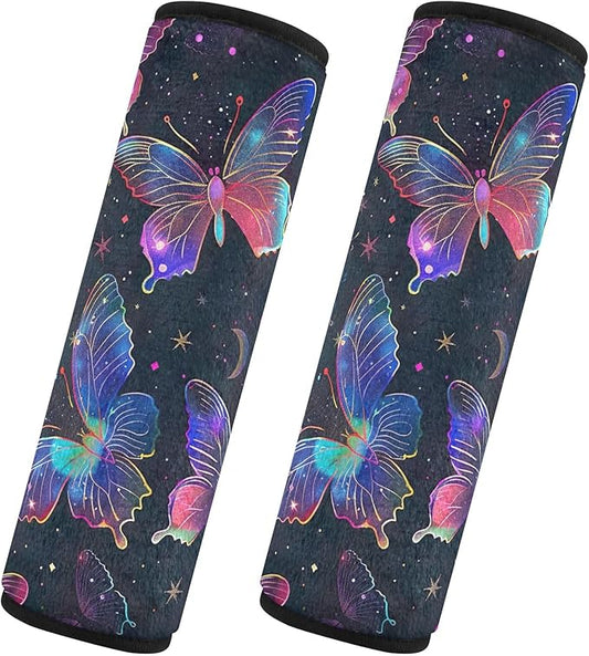 CHIFIGNO Pack of 2 Car Seat Belt Covers Neon Butterflies Car Seat Strap Pads Comfortable Seat Belt Shoulder Pad for Adults Kids