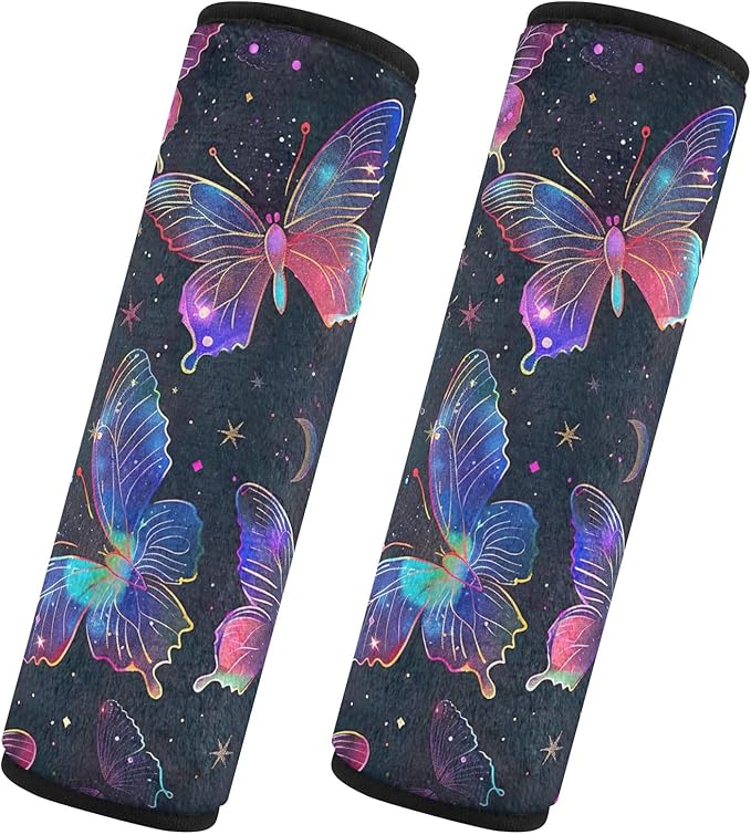 CHIFIGNO Neon Butterflies Seat Belt Cover Pad 2 Pack Seat Belt Cushion Cover Fashion Shoulder Strap Covers for Adults Kids Women Men