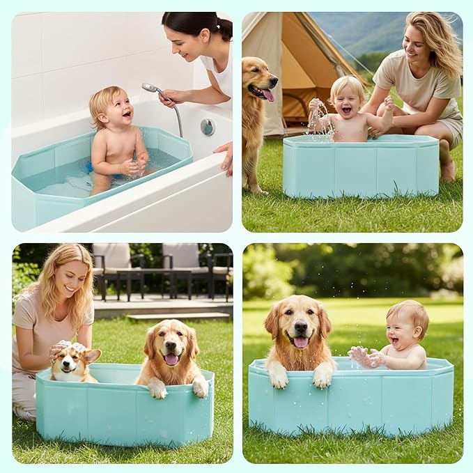 Baby Bathtub for Newborn to Toddlers, Foldable Infants Babies Bath Tub with Non-Slip Base and Drain Plug, Portable Bathtub for Home Outdoor (Light Green, 75-45-25CM)