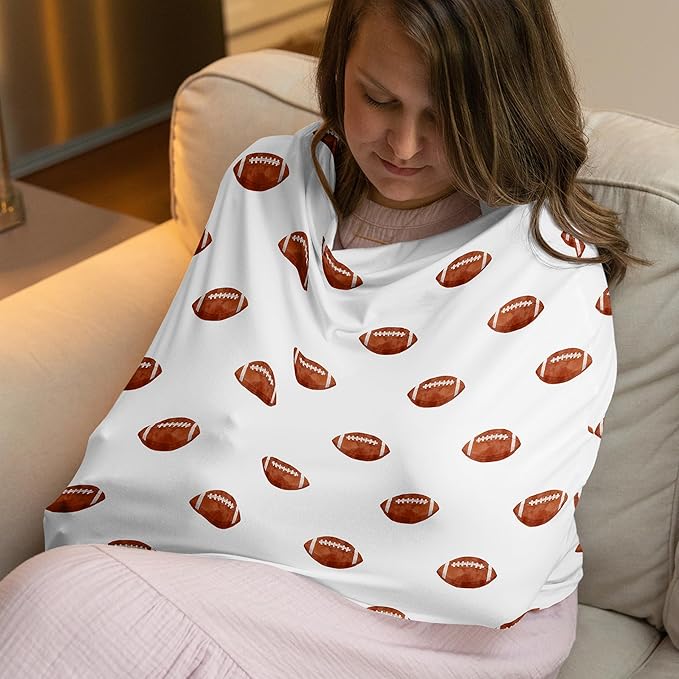 Sweet Jojo Designs Brown White Football Boy Infant Baby Car Seat Cover Nursing Breastfeeding High Chair Shopping Cart Stroller Carseat Canopy Carrier Multipurpose Use for Sports Themed Collection