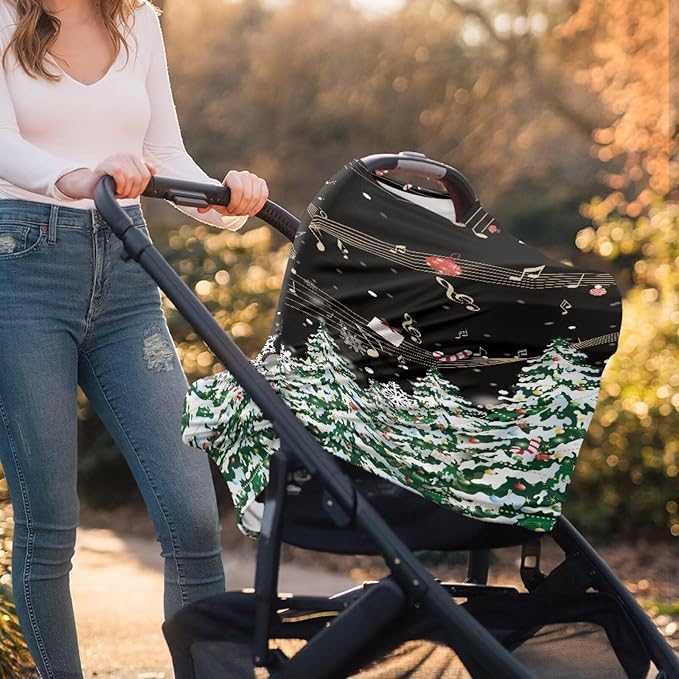 Christmas Car Seat Canopy for Babies Stretchy Nursing Cover Christmas Decoration Muti Use Cover for Shopping Cart,Car Seat,High Chair,Stroller, Xmas Tree Print