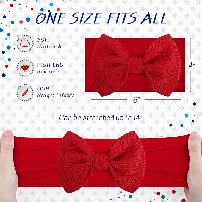 4th of July Newborn Hair Accessories: Toddler Bows, Infant Cheer Bows, Head Wraps, Red Headband - Gifts for Baby Girls