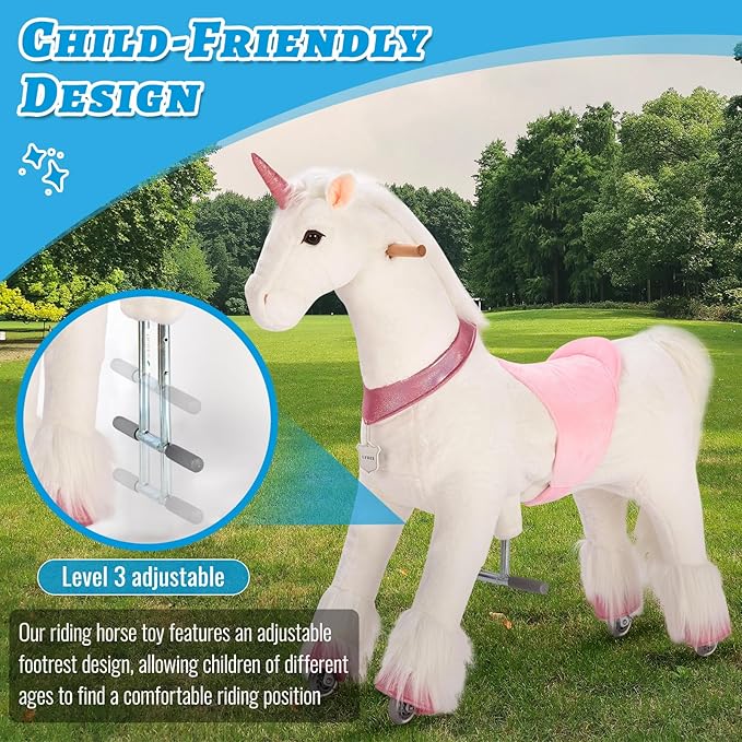 UFREE Ride on Unicorn, Unicorn Ride on Toy, Riding Unicorn, Plush Animal, Pink Unicorn for Kids, Ages 4-9