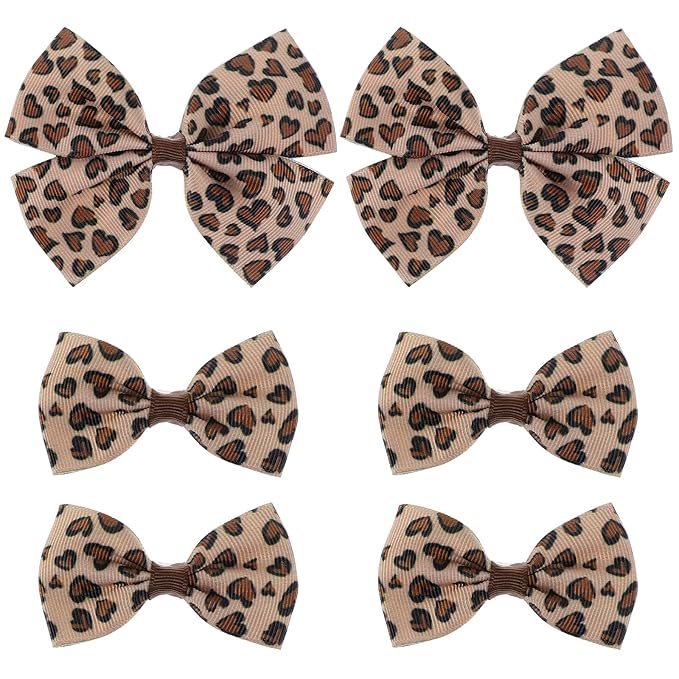 Qianyu 6 Pcs Leopard Bowknot Hair Bow Clips with Metal Slides Aesthetic Cheetah Print Costume Accessories Vintage Bowknot Spring Snap Hair Clips for Long Hair for Women Girls Teens