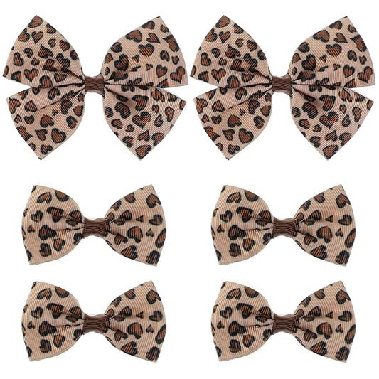 Qianyu 6 Pcs Leopard Bowknot Hair Bow Clips with Metal Slides Aesthetic Cheetah Print Costume Accessories Vintage Bowknot Spring Snap Hair Clips for Long Hair for Women Girls Teens