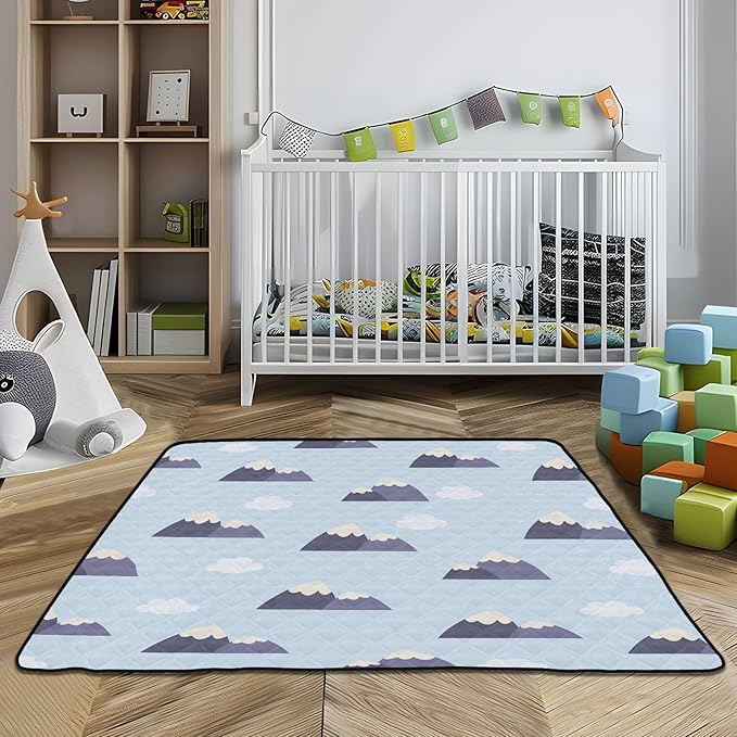 Baby Play Mat Blue Mountains 50 x 50 Playpen Mat Baby Play Mats for Floor Play Gym Crawling Mat Non-Slip Cushioned Baby Playmat for Infants, Babies, Toddlers