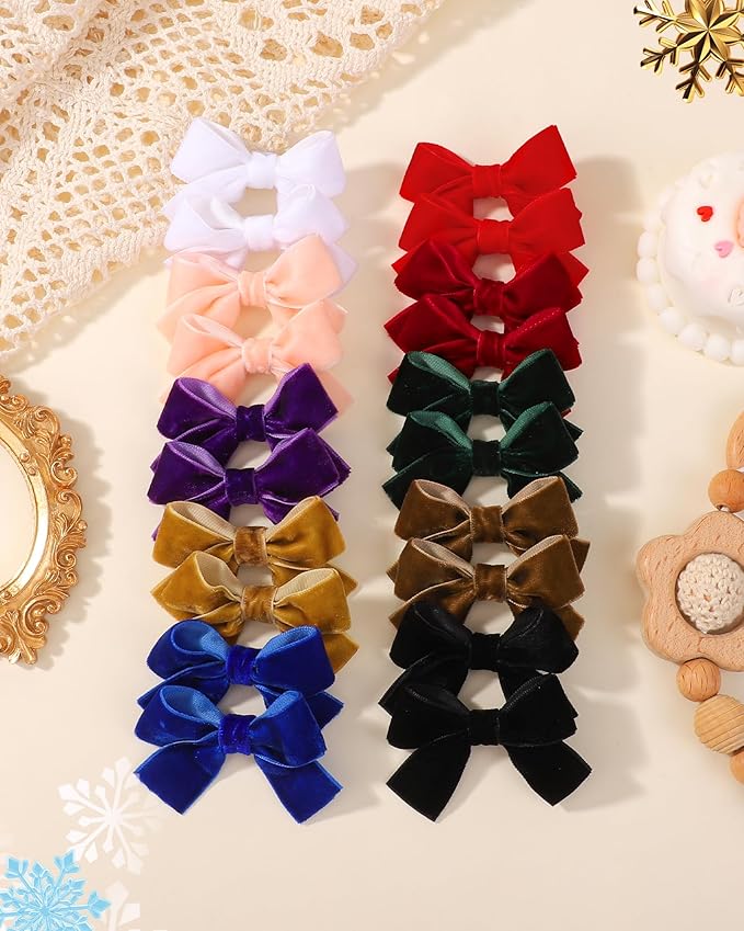 jollybows 20pcs 2inch Velvet Baby Hair Clips Handmade Christmas Hair Bows for Girls Alligator Clips Hair Accessories for Infants Toddlers Kids Teens