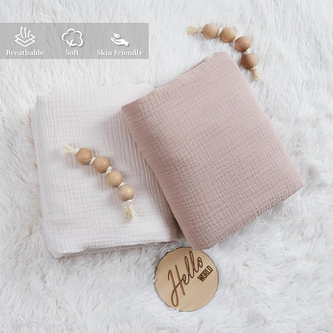 Meracorallo Muslin Mini Crib Sheet, Pack n Play Fitted Sheet, Soft and Breathable Pack and Play Playard Mattress Sheet for Baby Boys and Girls (Fog)