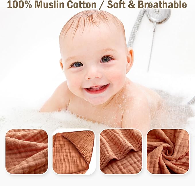 Hooded Baby Bath Towels 2 Pack 32x32 Inch, 100% Cotton Soft & Highly Absorbent, Pink & Linen Neutral Colors, Baby Towel Set with Wash Mitts, Gentle for Newborn, Infant & Toddler