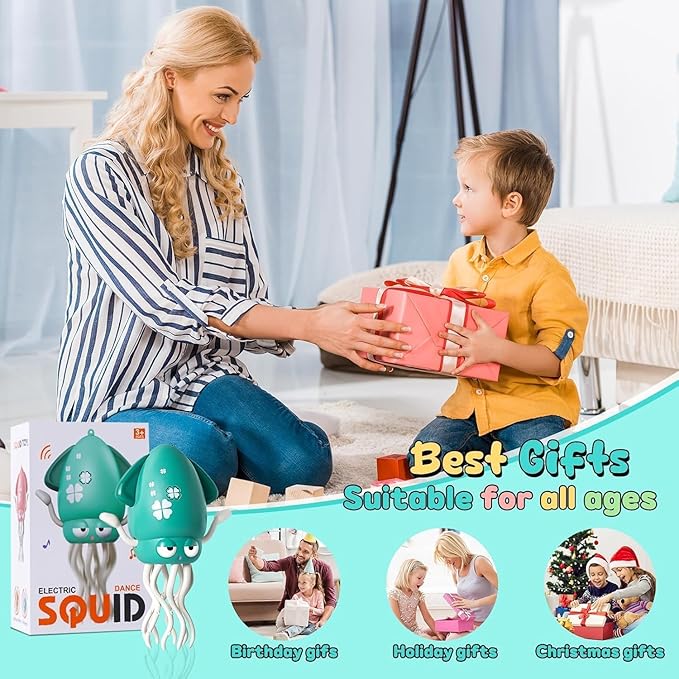 Electric Dancing Octopus Toy, Crawling Dancing Automatic Obstacle Avoidance Octopus Sensor Toy, Creative Magic Crazy 8-Leg Action Obstacle with LED Lights & Music, Self-Navigating (Green)