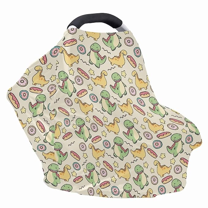 Biyejit Cartoon Dinosaur Baby Car Seat Covers- Multi-use Carseat Canopy for Babies, Stretchy Infant Carseat Cover Boy, Shower Gifts for Unisex Boys and Girls