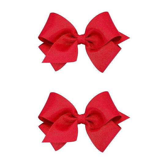 Wee Ones Girls 2 Pack Grosgrain Hair Bows with Plain Wrap Centre on a Wee Stay No Slip Clip, Small, Red