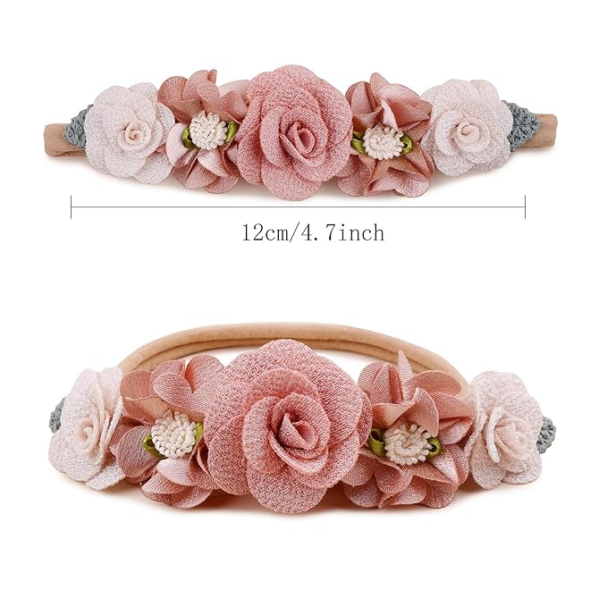 Baby Girl Floral Headband Nylon Flower Crown Elastic Hairband 3pcs Hair Accessories Gift for Girls (9561)