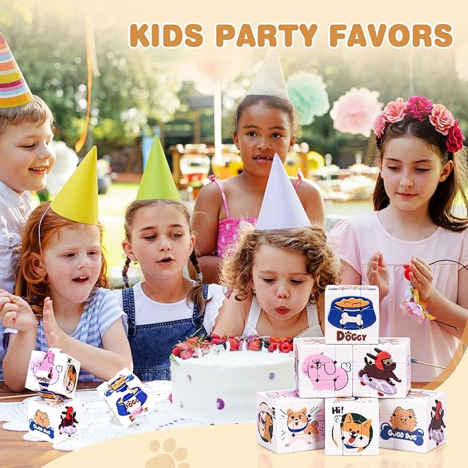 48 Pack Premium Puppy Mini Cube Bulk, 1.18 Inch 3x3x3 Small Puzzle Cubes Surface Finish, Dog Themed Birthday Party Favors, Classroom Rewards Prizes, Easter Basket Fillers for Kids
