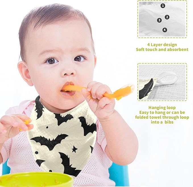 Burbuja Flying Bats Baby Washcloths - Muslin Cotton Soft Absorbent Baby Towel for Newborn Baby Sensitive Skin - Baby Essential Item, 12x12 in, 5 Pack