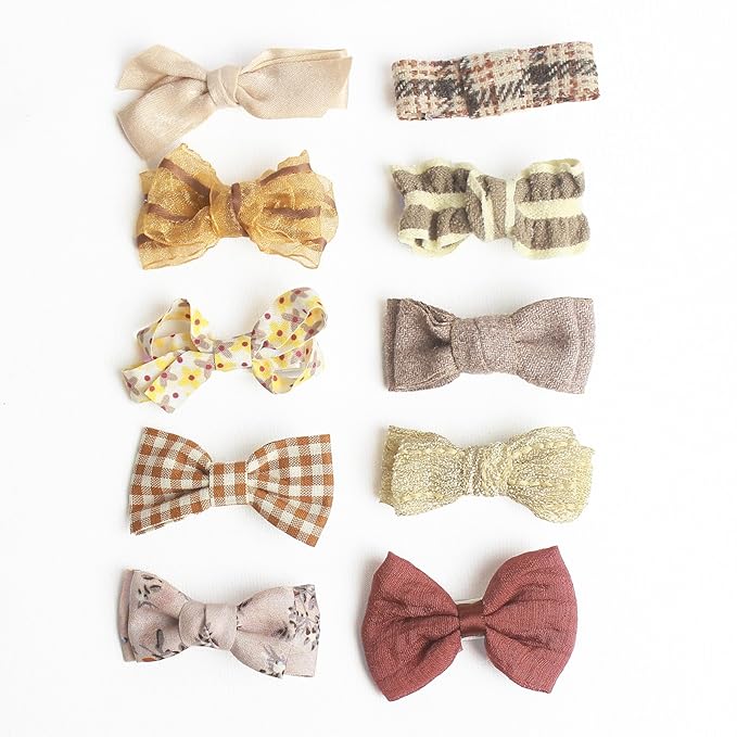 Baby Hair Clips Set, 10PCS Soft Fabric Hair Accessories for Toddlers, Mini Hair Bows for Daily Wear, School, Parties, Birthday Gifts (Brown)