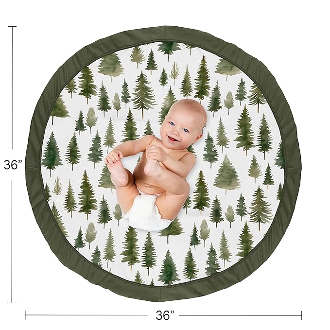 Sweet Jojo Designs Sage Green Woodland Boy Girl Gender Neutral Unisex Baby Play Mat Tummy Time Activity Toddler Floor Infant Playmat Forest Themed Nature Pine Tree Hunter Abstract Watercolor Camping