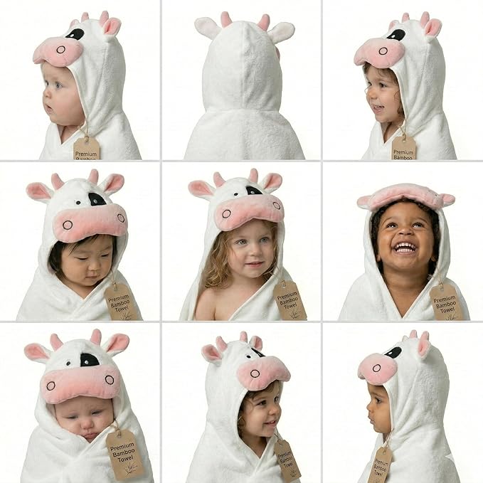POCASOPA Hooded Towel with Cute Cow Vaquita Design - Rayon Made from Bamboo - Premium Baby Gift - Ultra Soft, Absorbent & Hypoallergenic - Large 35x35” Organic Towel for Newborns, Toddlers & Kids