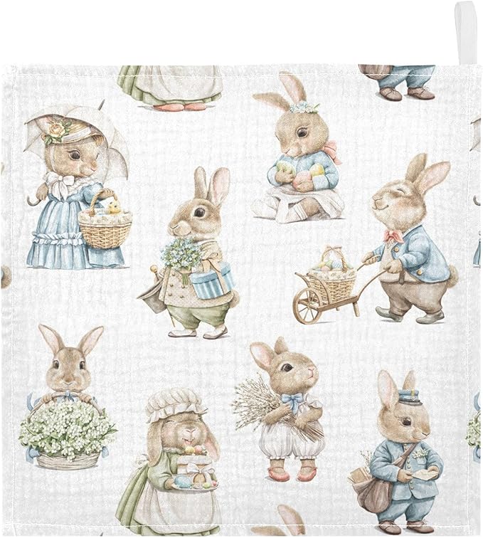 vvfelixl Easter Rabbits Bunny Baby Burp Cloths Baby Muslin Washcloths for Boys Girls Cotton Baby Face Towel for Newborn Infants Soft and Absorbent 11.8 X 11.8 in, 5 Pack