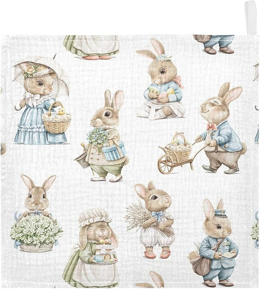 vvfelixl Easter Rabbits Bunny Baby Burp Cloths Baby Muslin Washcloths for Boys Girls Cotton Baby Face Towel for Newborn Infants Soft and Absorbent 11.8 X 11.8 in, 5 Pack