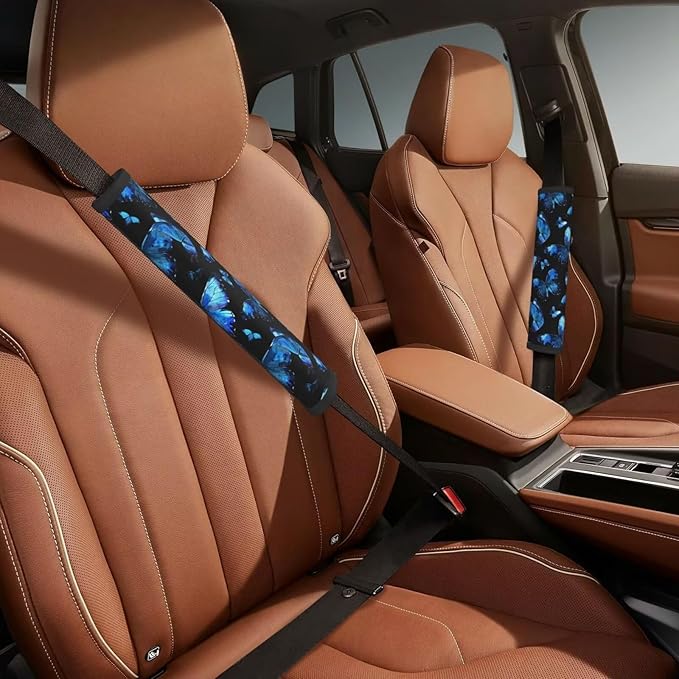 2PCS Car Seat Belt Cover Cushion Butterfly Seatbelt Shoulder Blue Butterflies Soft Car Seat Belt Strap Cushion Protect Your Neck and Shoulder Car Accessories Seat Belt Pad for Car Truck Vans