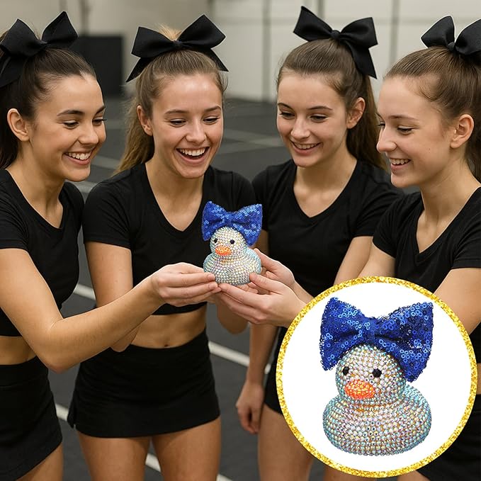 Sotiff Cheerleader Gifts Ideas Rhinestone Crystal Rubber Ducks You've Been Cheer Ducked Cheer Team Inspirational Gift Accessories for Women Teammate (Blue)