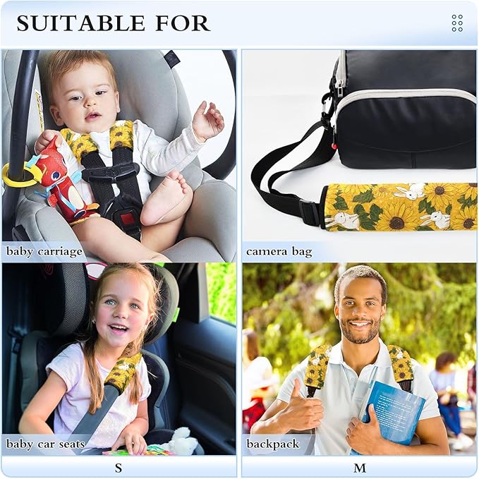 2 Pack Seatbelt Covers Seat Belt Cover Pad for Adults Boys Girls Car Seat Strap Covers Pads Cushion Universal Shoulder Strap Pad Protector for Backpack 10x7.7Inch Autumn Sunflower and Rabbit