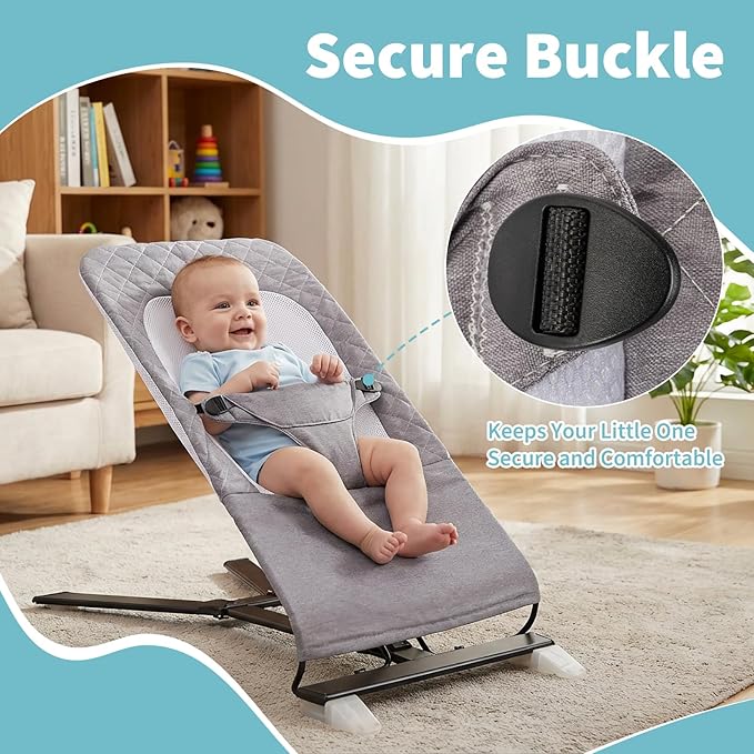 Bouncer Cover Compatible with Baby Delight, Fabric Seat for Bouncer, Soft and Breathable Mesh Inset, with 3-Point Safety Harness, Easy to Install, Machine Washable Replacement Cover, Grey