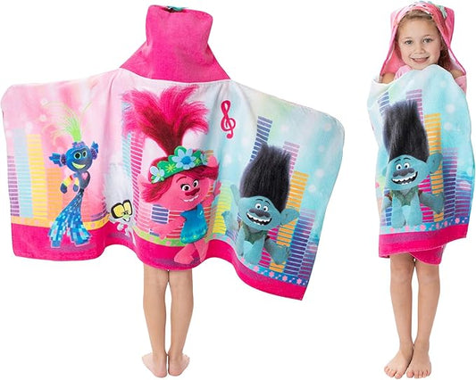 Trolls World Tour Bath/Pool/Beach Soft Cotton Terry Hooded Towel Wrap, 24" x 50", By Franco Kids