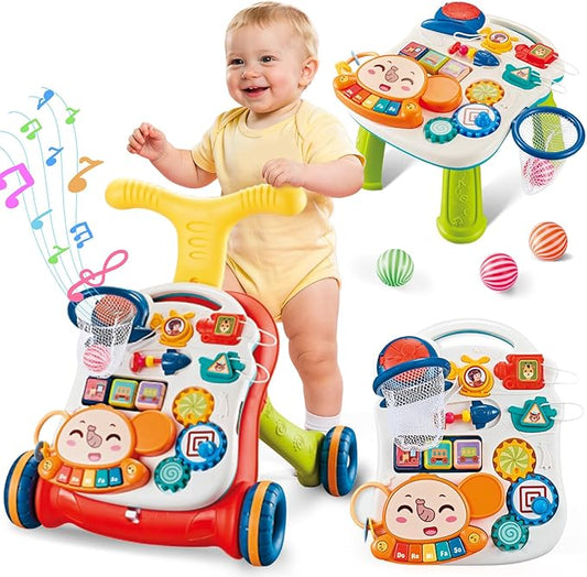 AuntyFey Baby Walker, 3 in 1 Push Walker for Baby Girls Boys, Baby Walking Toy for 1 Year Old Learning to Walk, Sit to Stand Baby Walker Push Toy for Girl 12 Months, Red