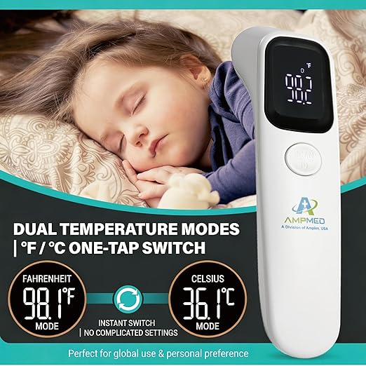 Amplim Baby Thermometer No Touch, Infrared Forehead Thermometer for Babies, Kids and Adults, Fast 1 Second Reading, Quiet Night Use, LED Display, Fever Alert, F/C Switchable for Home and Travel