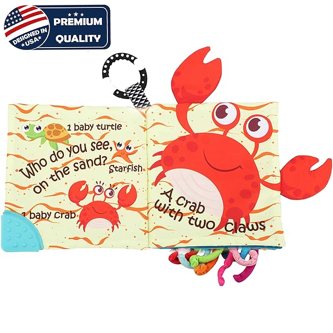 Fish Baby Books Toys, Touch Feel Cloth Crinkle Books for Babies,Baby Infant Toys 0-6, 6-12,12-18 Months,Early Learning Education, Easter Baby Gifts Shower for Boys Girls, Teething, Mirror,Shark Ocean