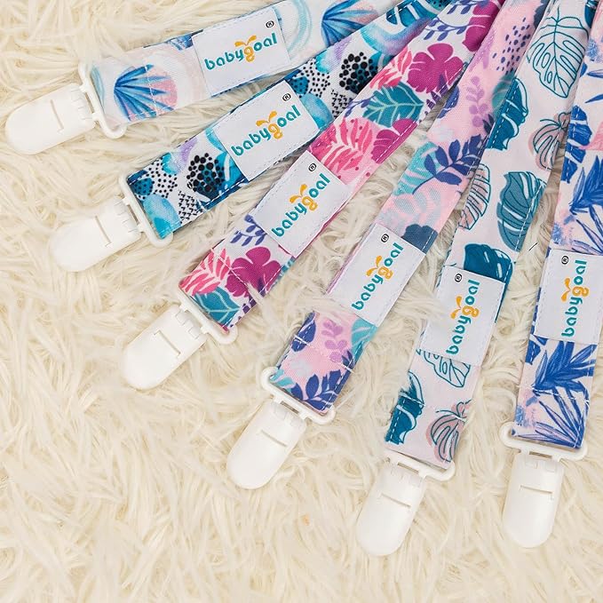 babygoal Hawaii Pacifier Clips, 6 Pack Binky Paci Holder Clips Leashes Fits for Most Baby Pacifiers and Binkies
