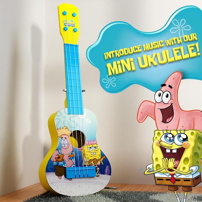 Lollipop Paw Patrol Party Ukulele - Musical Toy Gift for Toddlers4 String Mini Guitar Musical Instrument, Educational Learning Toy, Can Play with Strap or Picks - Great for BeginneR (Spongebob Yellow)