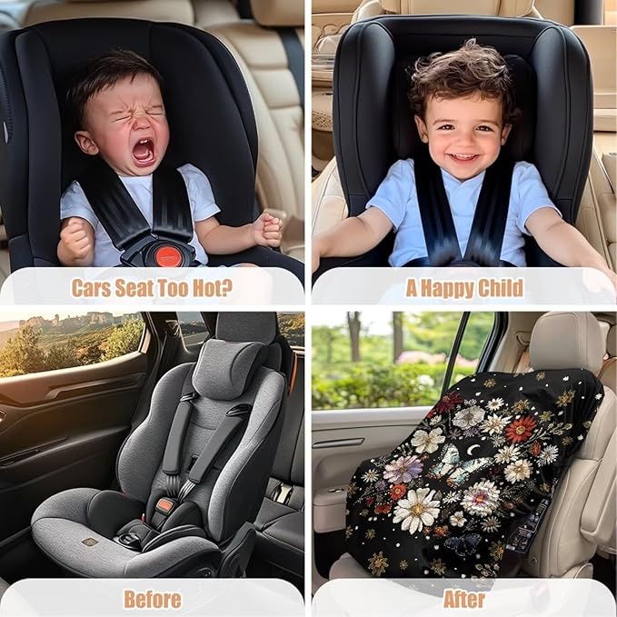 XYZCANDO Butterfly Print Baby Car Seat Sun Protection Reflective Baby Seat Covers for Car Seats Elegant Cooling Car Seat Cover Baby Foldable Car Seat Sun Cover for Travel Gift for Friends